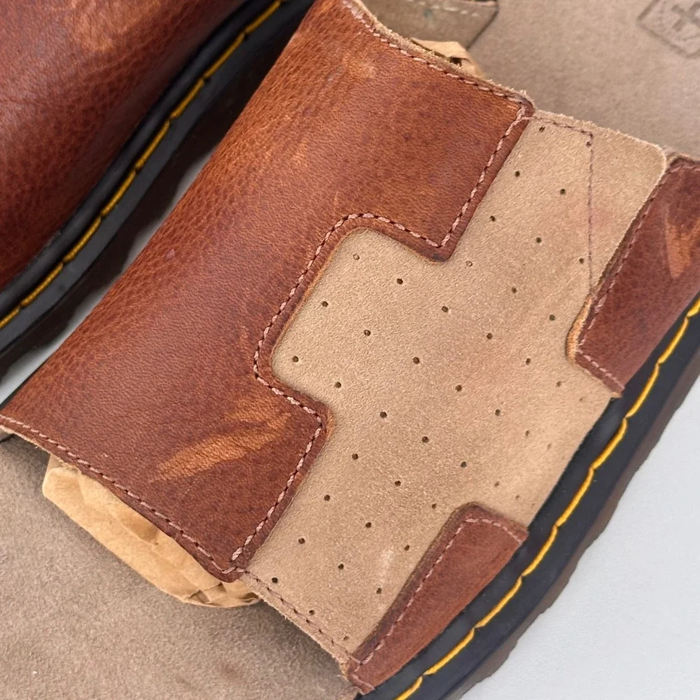 Vintage Dr. Martens Mens Brown Leather Tan Suede Slide Sandals Read Sz 8